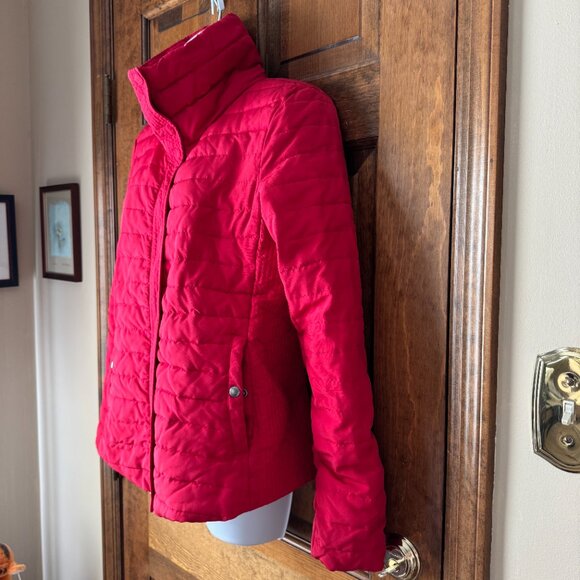 LOFT Red Puffer Jacket w/Zipper & Snap Close Medium - Picture 10 of 16
